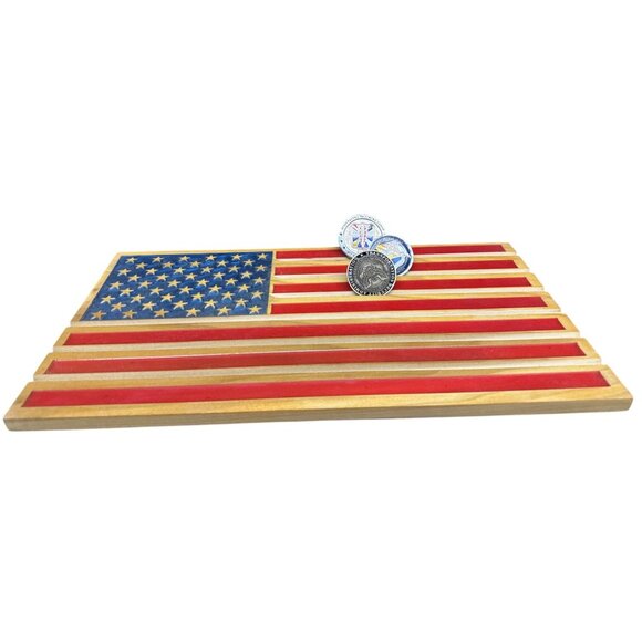 Wooden American Flag Challenge Coin Desk Display Holder Gift - Picture 2 of 4